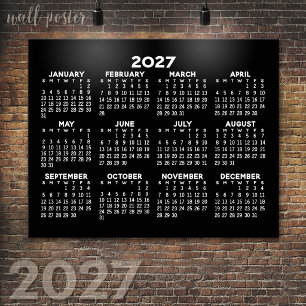 2024 Full Year View Calendar - horizontal - Black Poster
