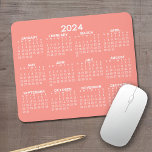 2024 Full Year View Calendar - horizontal - Coral Mouse Pad<br><div class="desc">Coral and White - A minimal, basic 12 month calendar with a solid colour background. A standard look for your home office or school locker. The fonts are simple to read, and the colours can be changed. -------- If you open the customize area, it will take to you to an...</div>