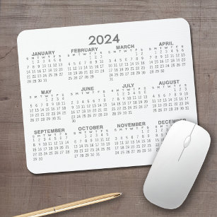 2024 Full Year View Calendar - horizontal - Grey Mouse Pad