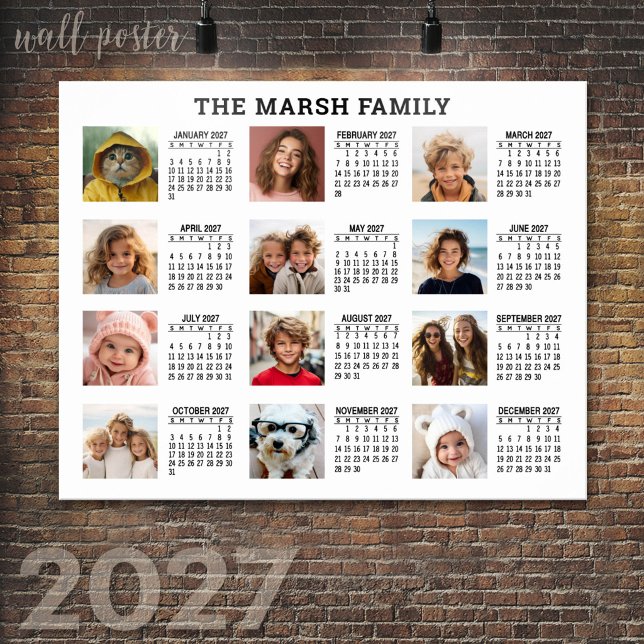 2024 Full Year View Calendar with 12 Photos Poster (2027 Calendar Poster)