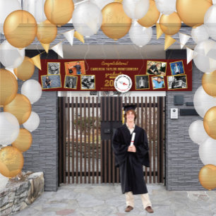 2024 Gold Sketch 10 Photo Collage Graduation Party Banner