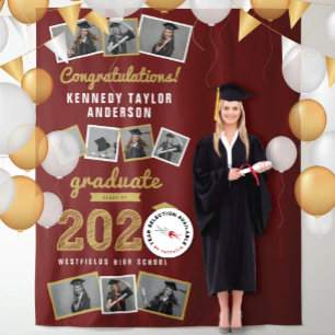 2024 Gold Sketch Graduation Party 9 Photo Backdrop Tapestry
