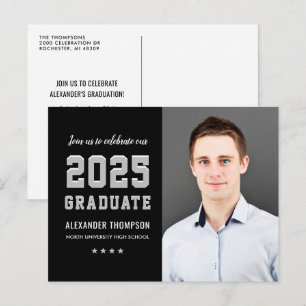 2024 Graduate Black Grey Graduation Party Photo Invitation Postcard