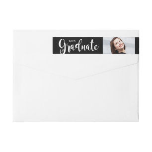 2024 Graduate Black Script Photo Return Address Wrap Around Label