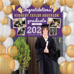 2024 Graduate Bold Sketch 4 Photo Graduation Party Banner