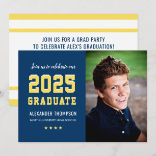 2024 Graduate Navy Yellow Graduation Party Photo Invitation