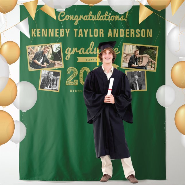 2024 Graduate Sketch Graduation 4 Photo Backdrop Tapestry (2024 Gold Sketch Graduation Party 4 Photo Backdrop by fat*fa*tin @ www.zazzle.com/color_therapy)