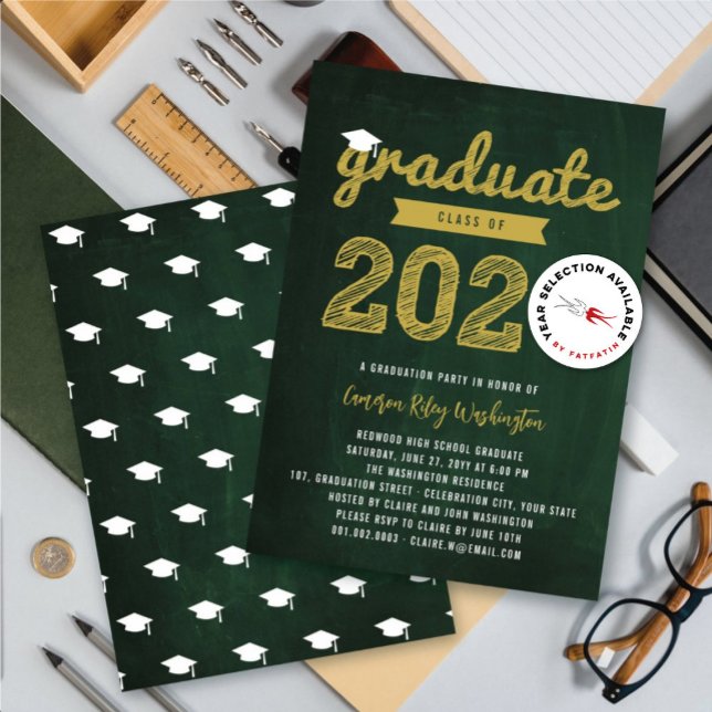 2024 Graduate Sketch Retro Chalkboard Grad Party Invitation (2025 Gold Graduate Sketch Retro Green Chalkboard Graduation Party Invitation @ fatfatin)
