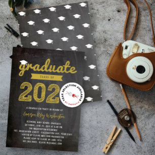2024 Graduate Sketch Retro Chalkboard Grad Party Invitation