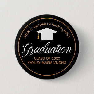2024 Graduation Black Gold Custom School Name Tag 2 Inch Round Button