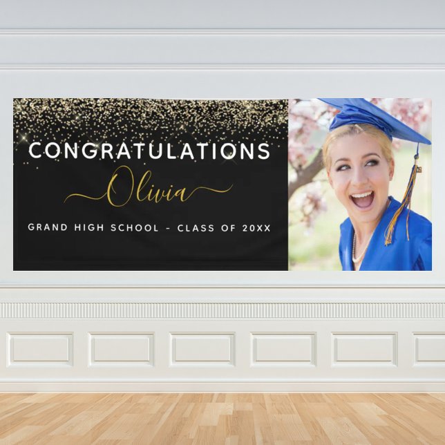 2024 Graduation Glitter Gold Black Modern Banner (Creator Uploaded)