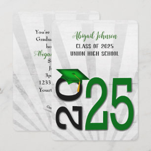 2024 Graduation In Green and Black School Colours Invitation