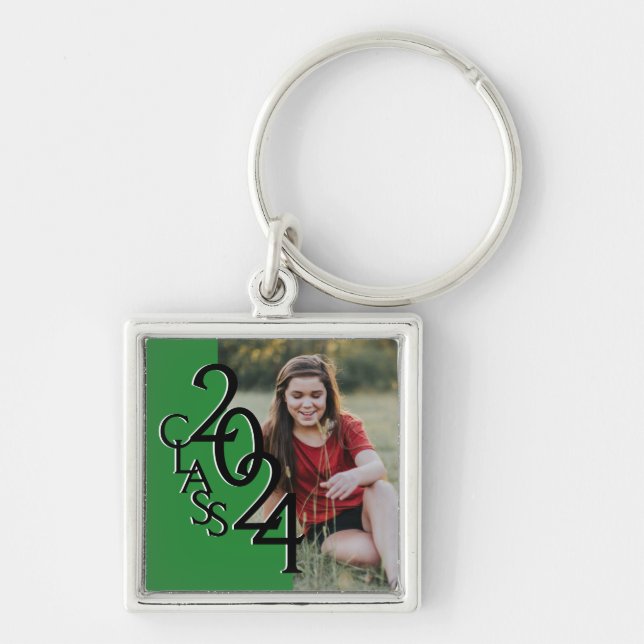 2024 Graduation Keepsake Photo Green and Black Keychain (Front)