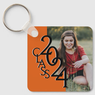 2024 Graduation Keepsake Photo Orange and Black Keychain