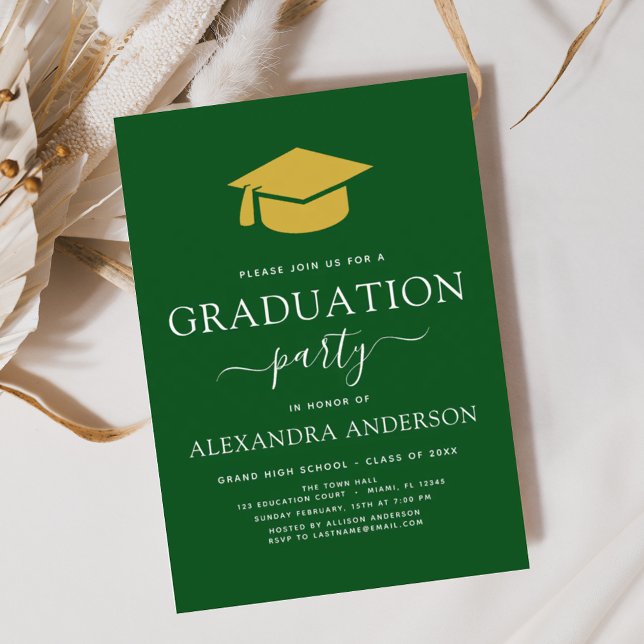 2024 Graduation Party Green Gold Modern Elegant Invitation (Creator Uploaded)