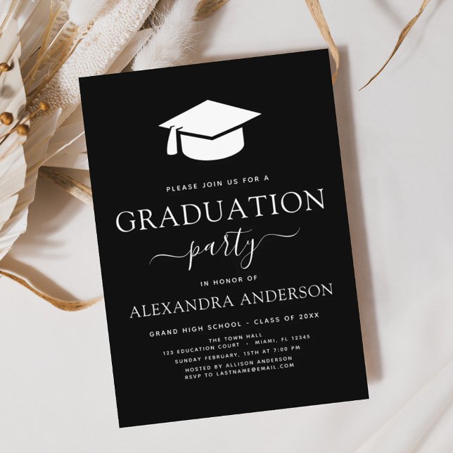 2024 Graduation Party Modern Elegant Black White Invitation (Creator Uploaded)