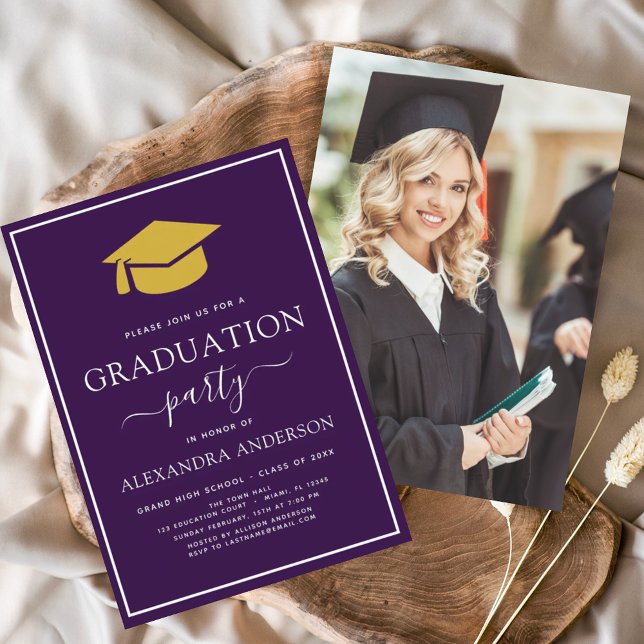 2024 Graduation Party Photo Picture Purple Gold In Invitation (Creator Uploaded)