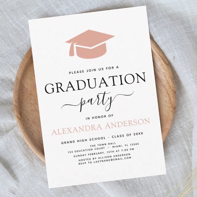 2024 Graduation Party Pink Elegant Black White Invitation (Creator Uploaded)