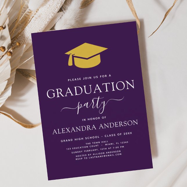 2024 Graduation Party Purple Gold Modern Invitation (Creator Uploaded)
