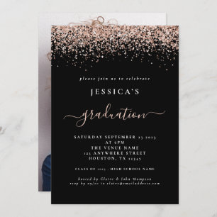 2024 Graduation Photo Rose Gold Glitter Black Invitation