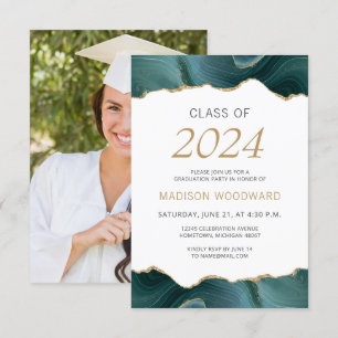 2024 Graduation Photo Teal Gold Agate Invitation
