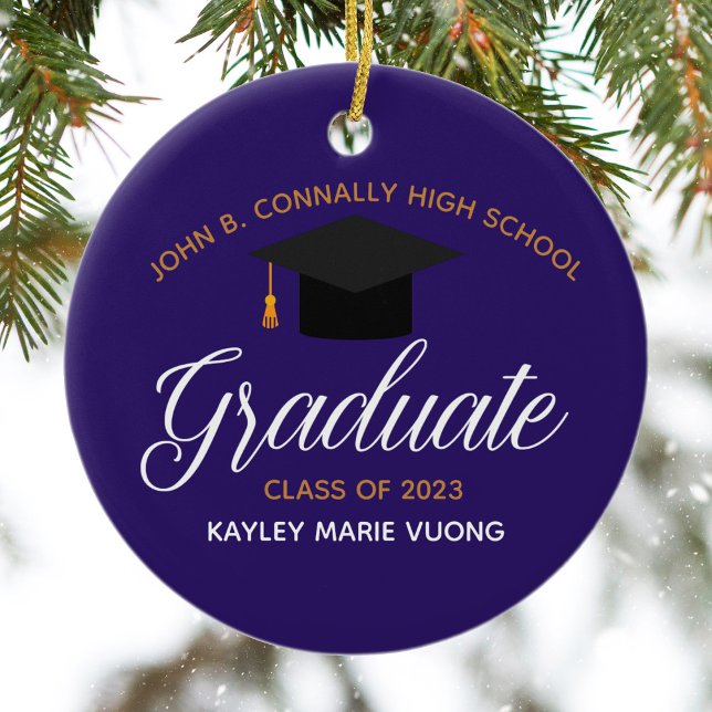 2024 Graduation Purple Custom High School Name Ceramic Ornament (Creator Uploaded)