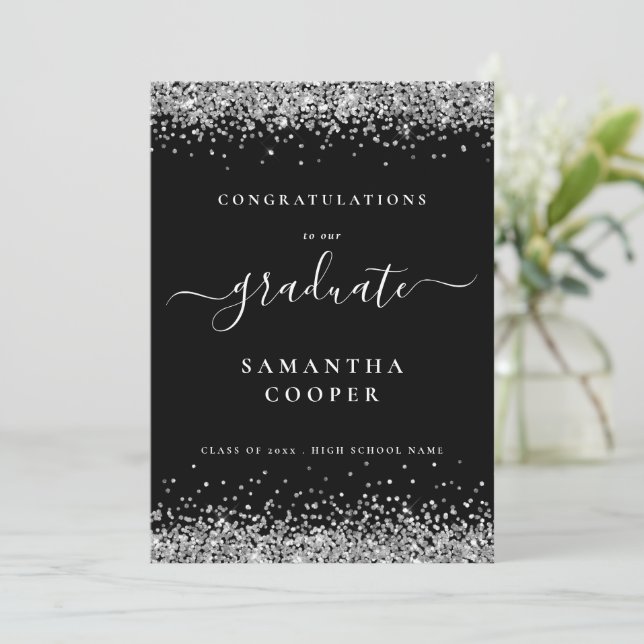 2024 Graduation Silver Glitter Black Announcement (Standing Front)