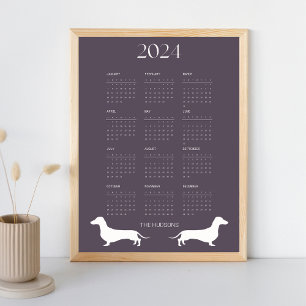 2024 Graphite Dachshund Silhouette Calendar Poster