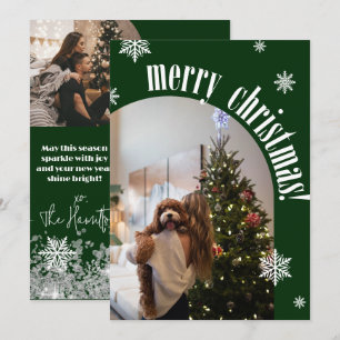 2024 Green Retro Merry Christmas Glitz Photo Card