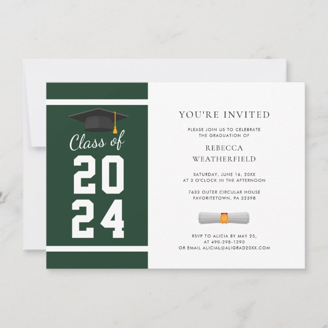 2024 Green White Photo Graduation Party Invitation (Front)