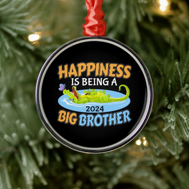 2024 Happiness is Being a Big Brother Metal Ornament (Tree)