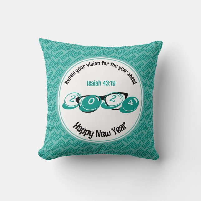 2024 Happy New Year Christian Aqua Throw Pillow (Front)