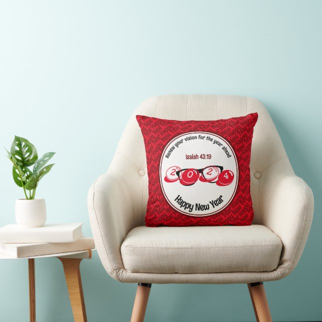2024 Happy New Year Christian Red Throw Pillow (Chair)