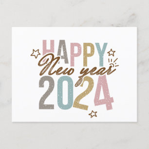 2024 Happy New Year in retro colours Holiday Postcard
