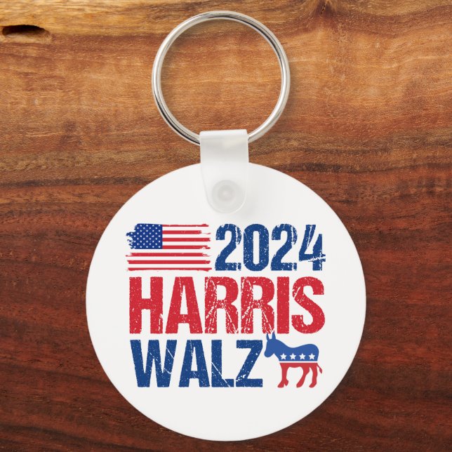 2024 Harris Walz Democrat Donkey American Election Keychain (Front)
