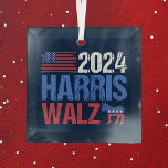 2024 Harris Walz Democrat Donkey Blue Christmas Glass Ornament<br><div class="desc">2024 Harris Walz glass Christmas ornament in blue with the American flag and democrat donkey in red,  white,  and blue. Vote for Kamala Harris and Tim Walz for president and vice president as the democratic party candidates. Cool,  patriotic design.</div>