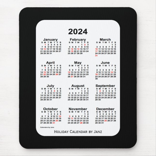 2024 Holiday Two Tone Black Calendar by Janz Mouse Pad (Front)