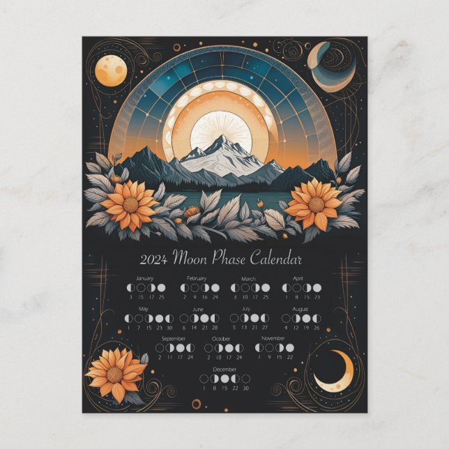 2024 Lunar Cycle Calendar Sunflower Southern Hem Postcard (Front)