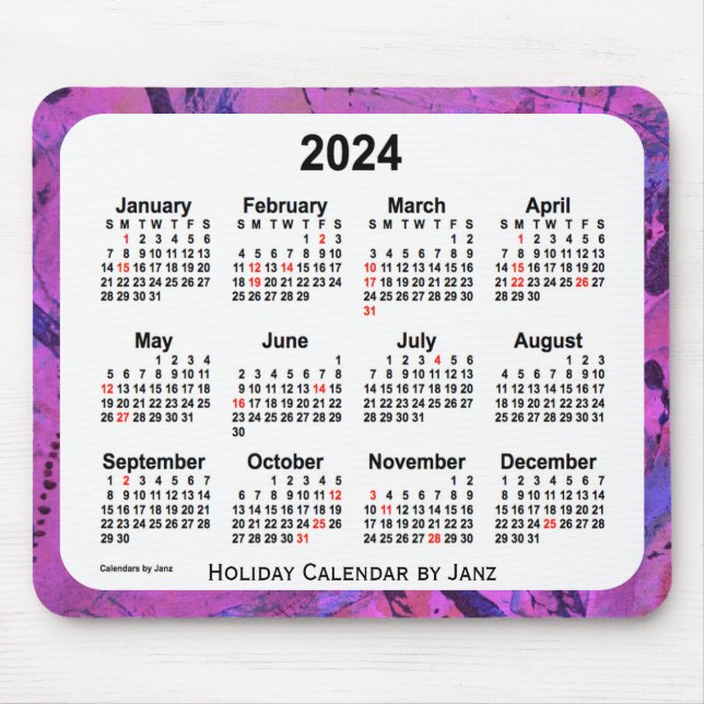 2024 Magenta Holiday Art Calendar by Janz Mouse Pad (Front)