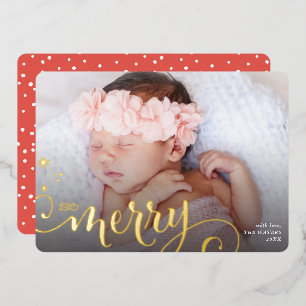 2024 MERRY PHOTO family fun calligraphy Foil Holiday Card