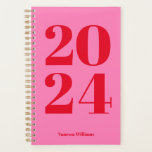 2024 Modern Bold Red - Hot Pink Typography Planner<br><div class="desc">NewParkLane - Add colour to your life,  with this fun modern planner,  with '2024' in bold red typography against a hot pink background.
Add your name for a personalized design.
Check out this colletion for matching items.</div>