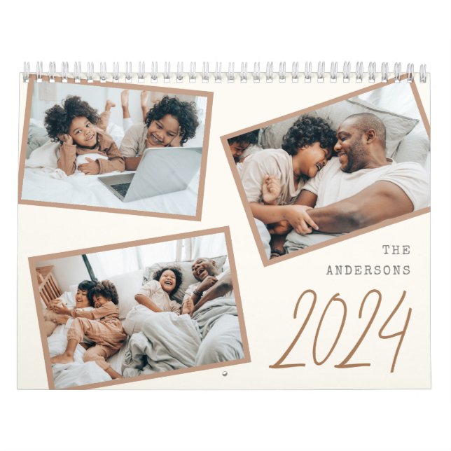 2024 Modern Minimalist Boho Family Photo Collage  Calendar (Cover)