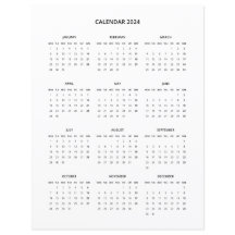 2024 Modern Minimalist Printable Calendar in Black