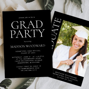 2024 Modern Photo Black White Graduation Party Invitation