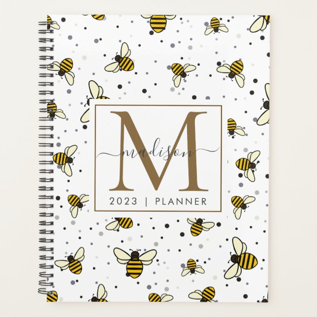 2024 Monogram Bumblebbees Pattern Weekly Monthly Planner (Front)