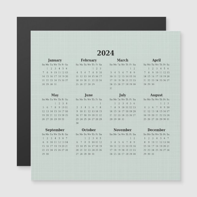 2024 Monthly Calendar Green Linen Backdrop Magnet (Front/Back)