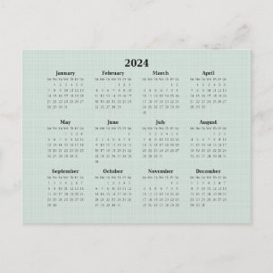 2024 Monthly Calendar Green Linen Background Postcard