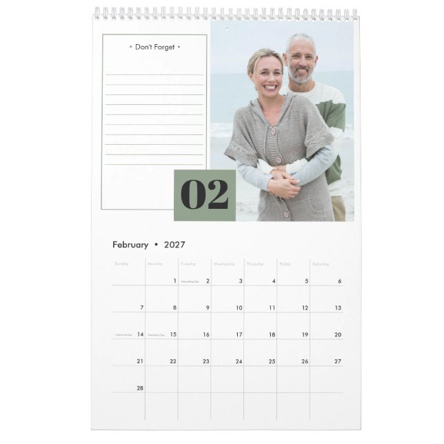 2024 Monthly Photo and Modern Notes Section Calendar (Feb 2027)