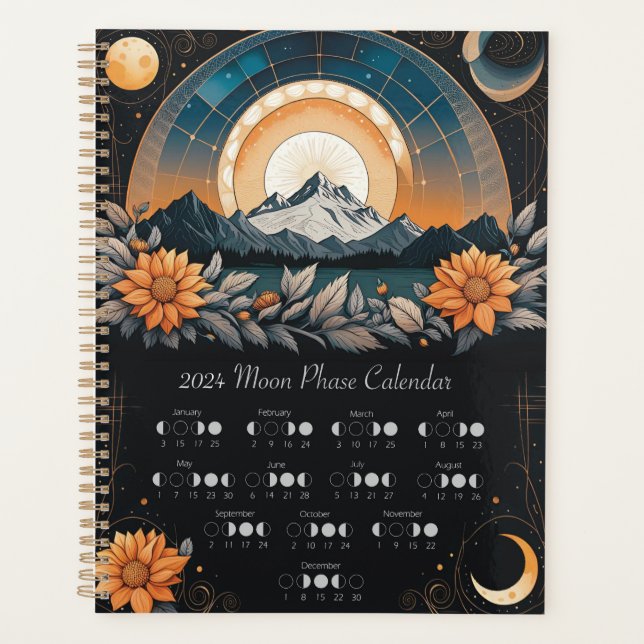 2024 Moon Phase Cycle Calendar Planner Notebook (Front)