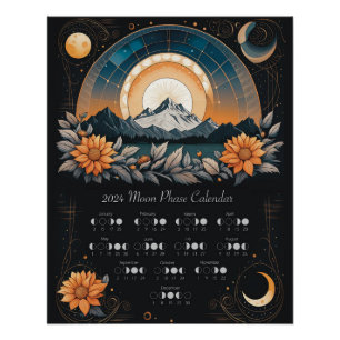 2024 Moon Phase Wall Art Sunflower Mountains